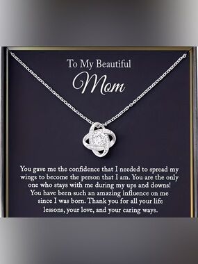Silver Tone 'To My Beautiful Mom' Knot Pendant Necklace